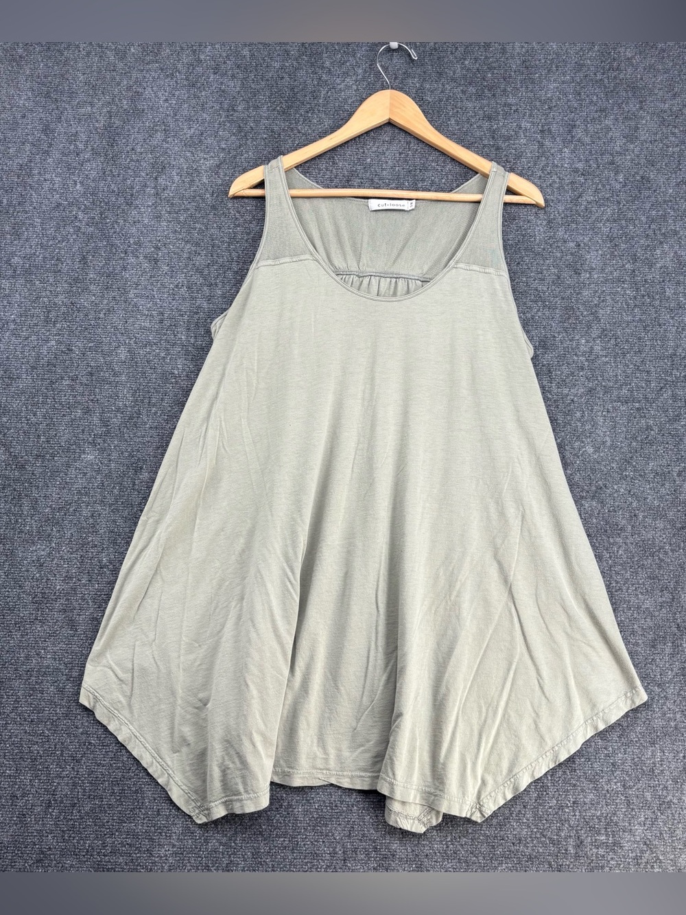 Cut Loose Artsy Boho Laganlook Olive Green Hanky Hem Swing Top Women’s S/M